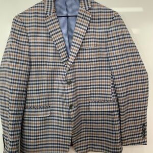 Original men’s S 38S Penguin Blue and Brown Plaid Blazer wool and polyester mix